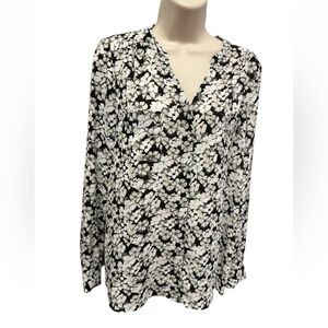 ELLE Pink Gray & White Floral Print Blouse Hidden Buttons Top Women’s Size S